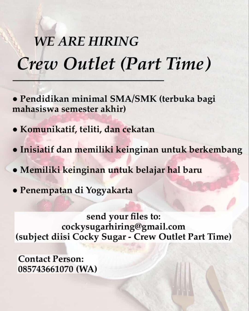 Poster lowongan Cocky Sugar
