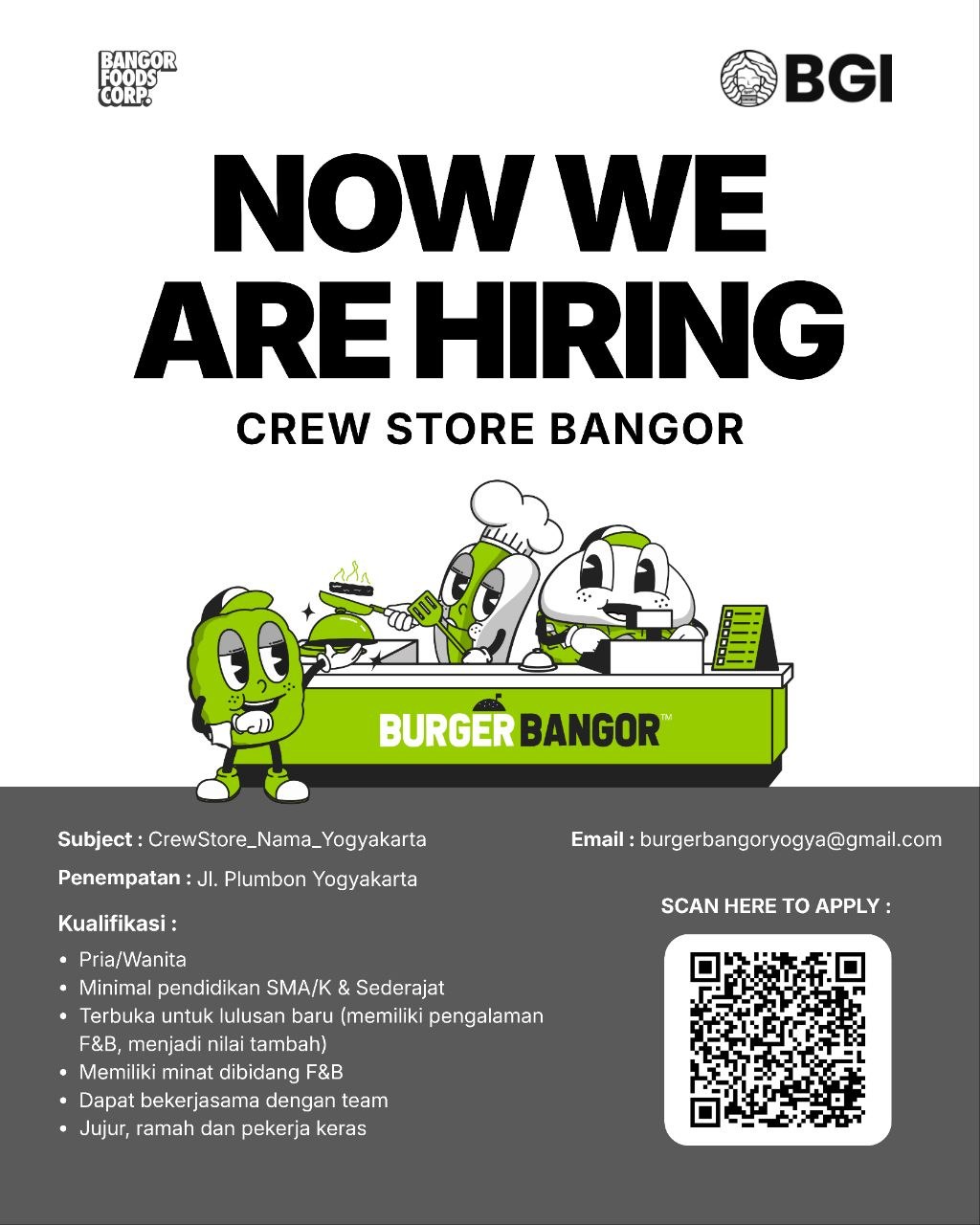 Poster lowongan Burger Bangor