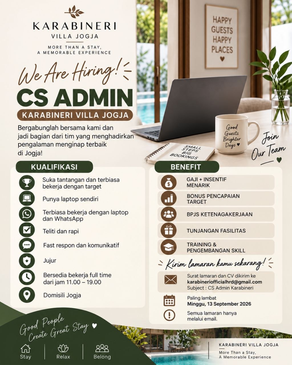 Poster lowongan Karabineri Villa Jogja