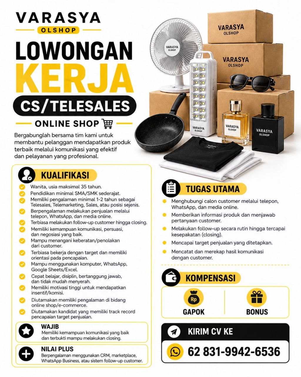 Poster lowongan VARASYA OLSHOP