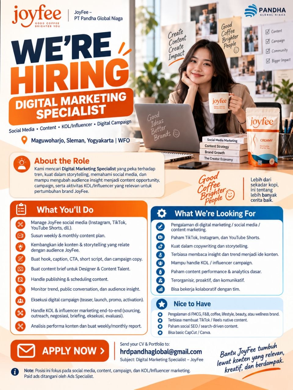 Poster lowongan JoyFee / PT Pandha Global Niaga