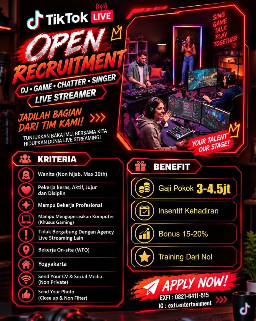 Poster lowongan EXFI Entertainment