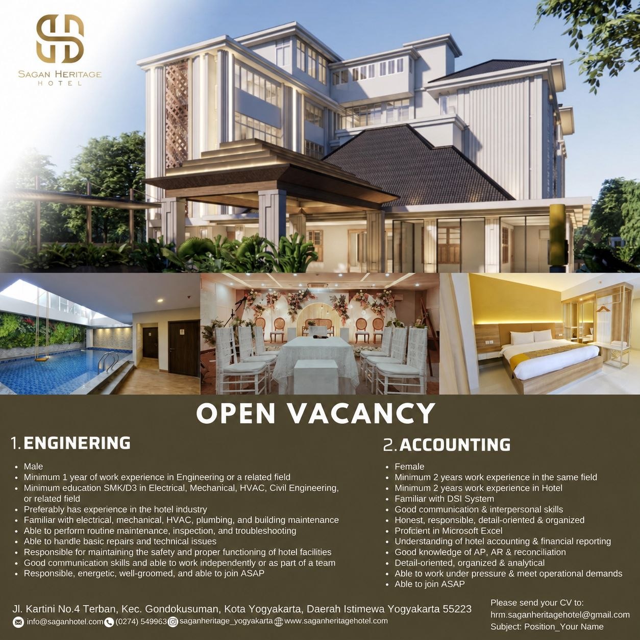 Poster lowongan Sagan Heritage Hotel
