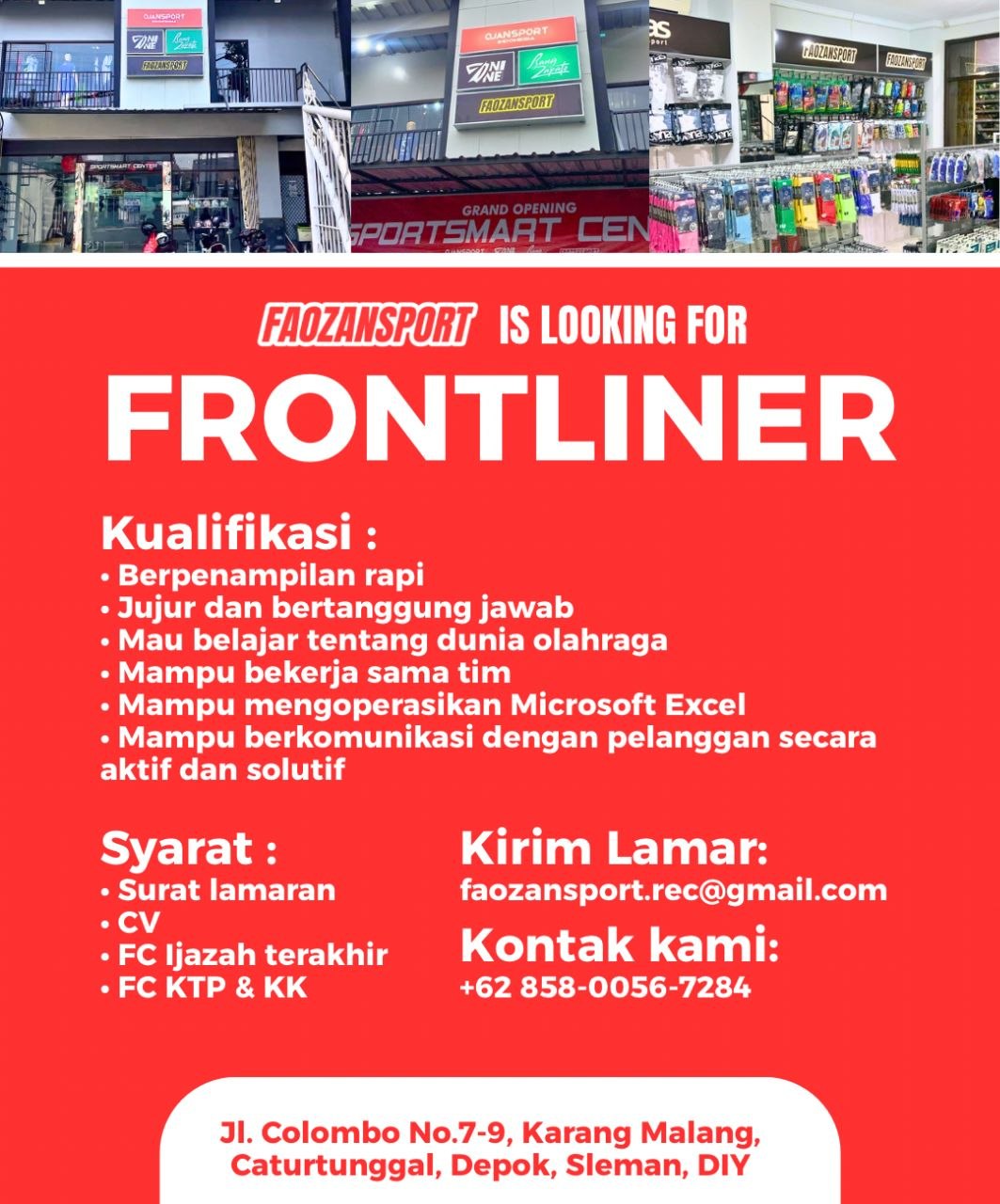 Poster lowongan FAOZANSPORT