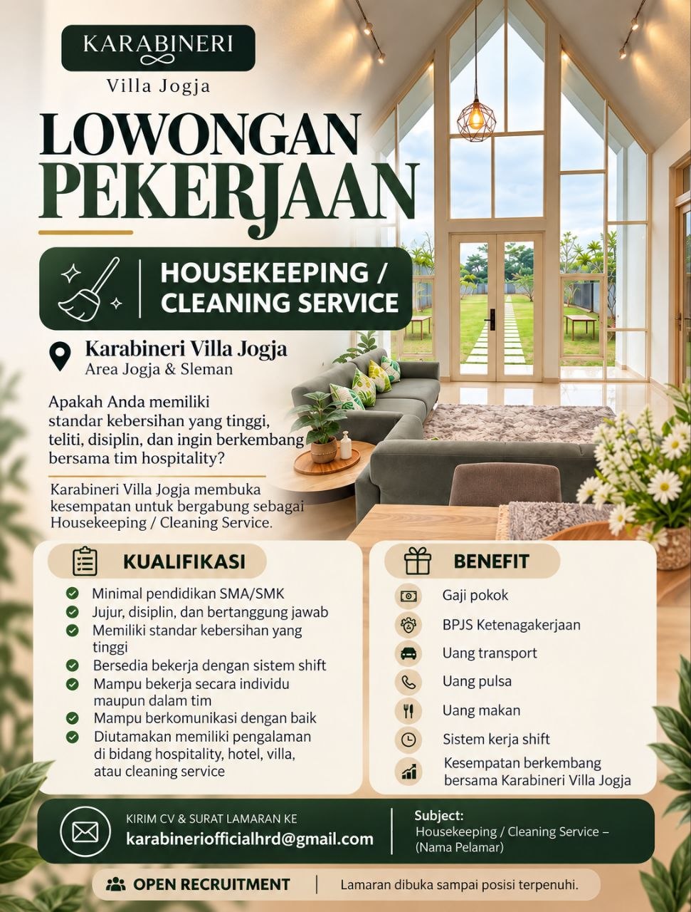 Poster lowongan Karabineri Villa Jogja