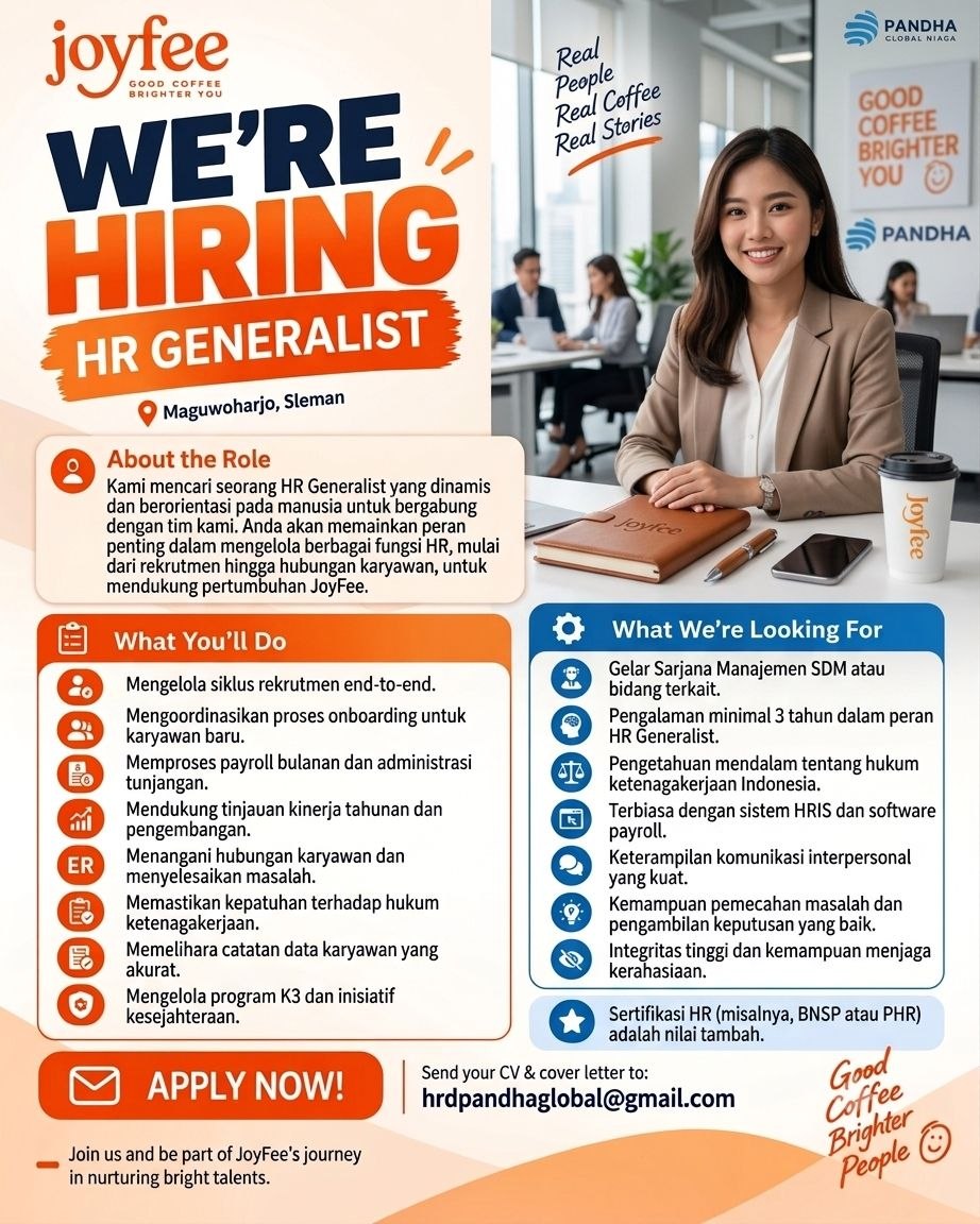 Poster lowongan JoyFee / PT Pandha Global Niaga