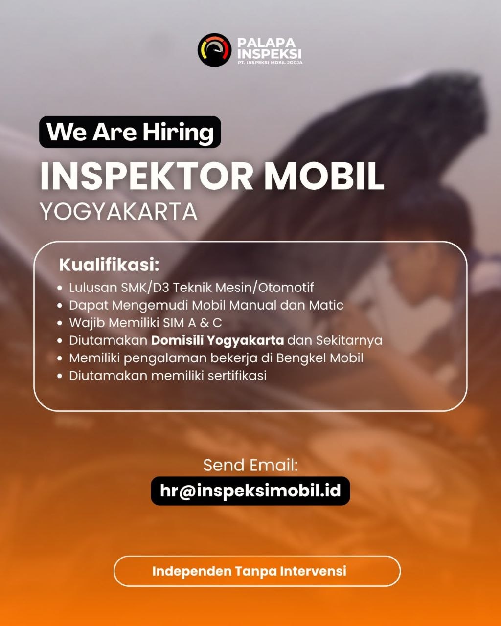 Poster lowongan PT. INSPEKSI MOBIL JOGJA