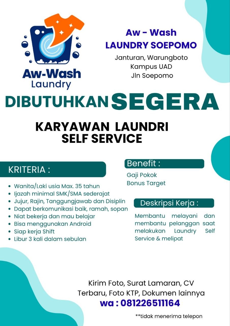 Poster lowongan Aw-Wash Laundry Soepomo