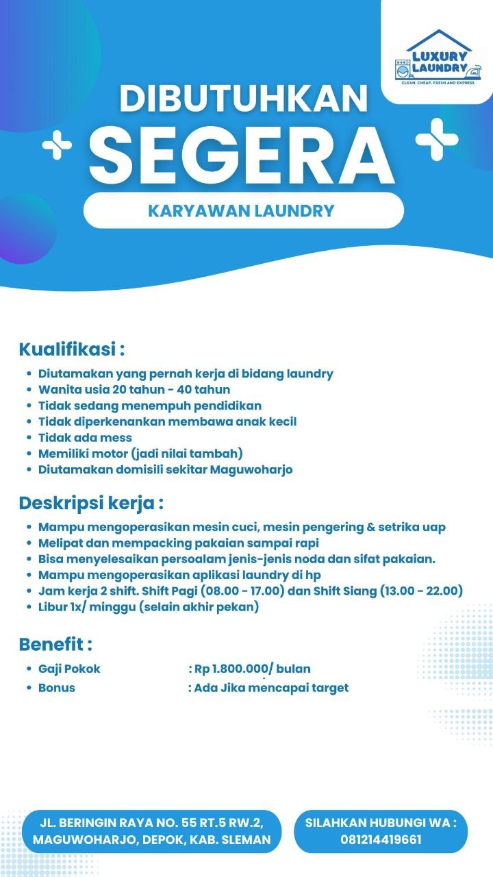Poster lowongan Luxury Laundry