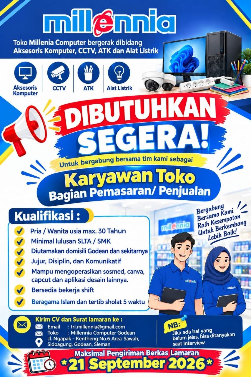 Poster lowongan Millenia Computer