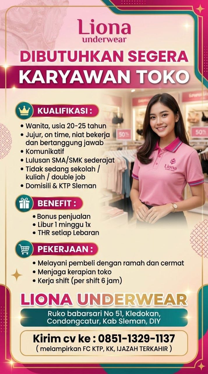 Poster lowongan Liona Underwear