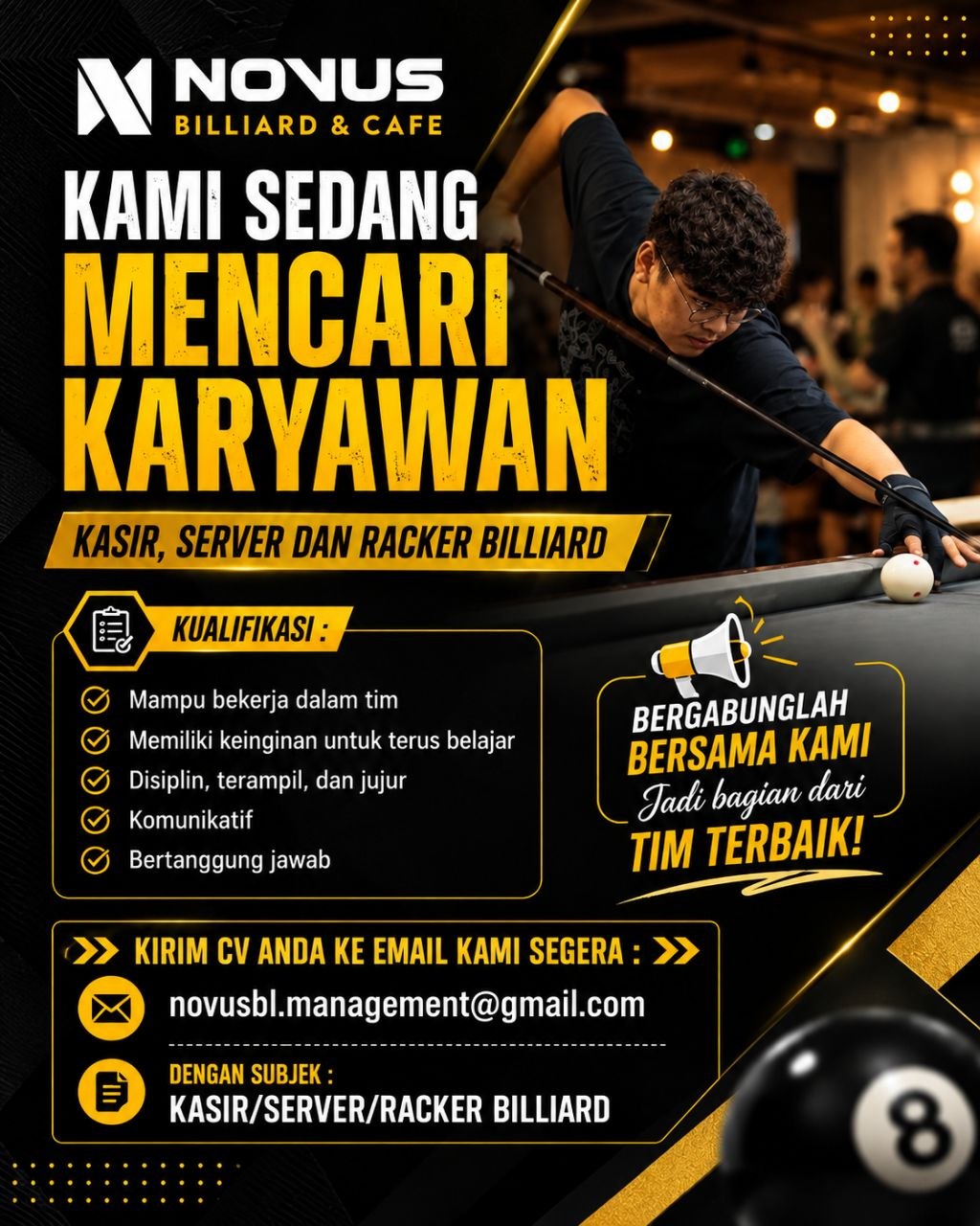 Poster lowongan Novus Billiard & Cafe