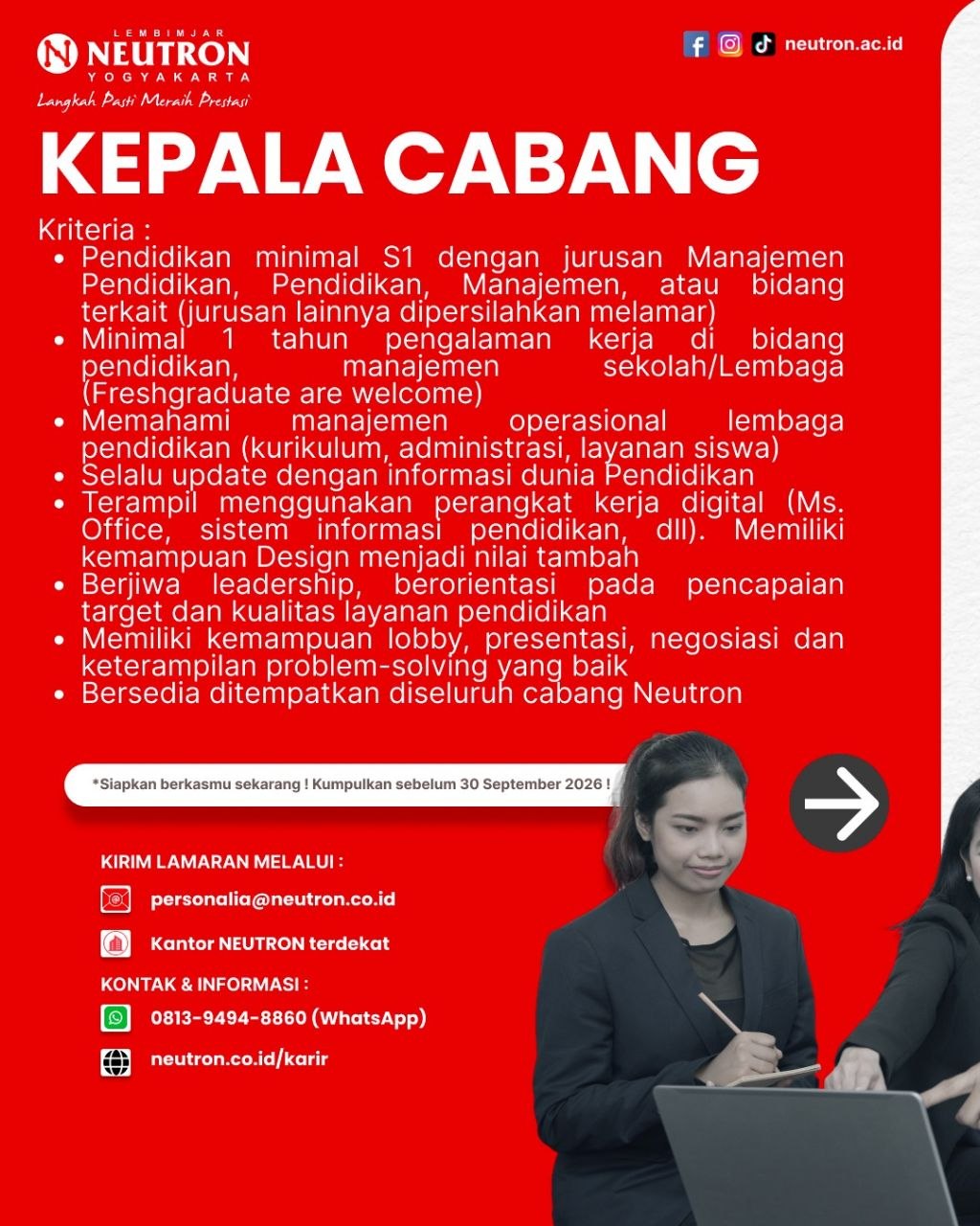 Poster lowongan LEMBIMJAR NEUTRON YOGYAKARTA