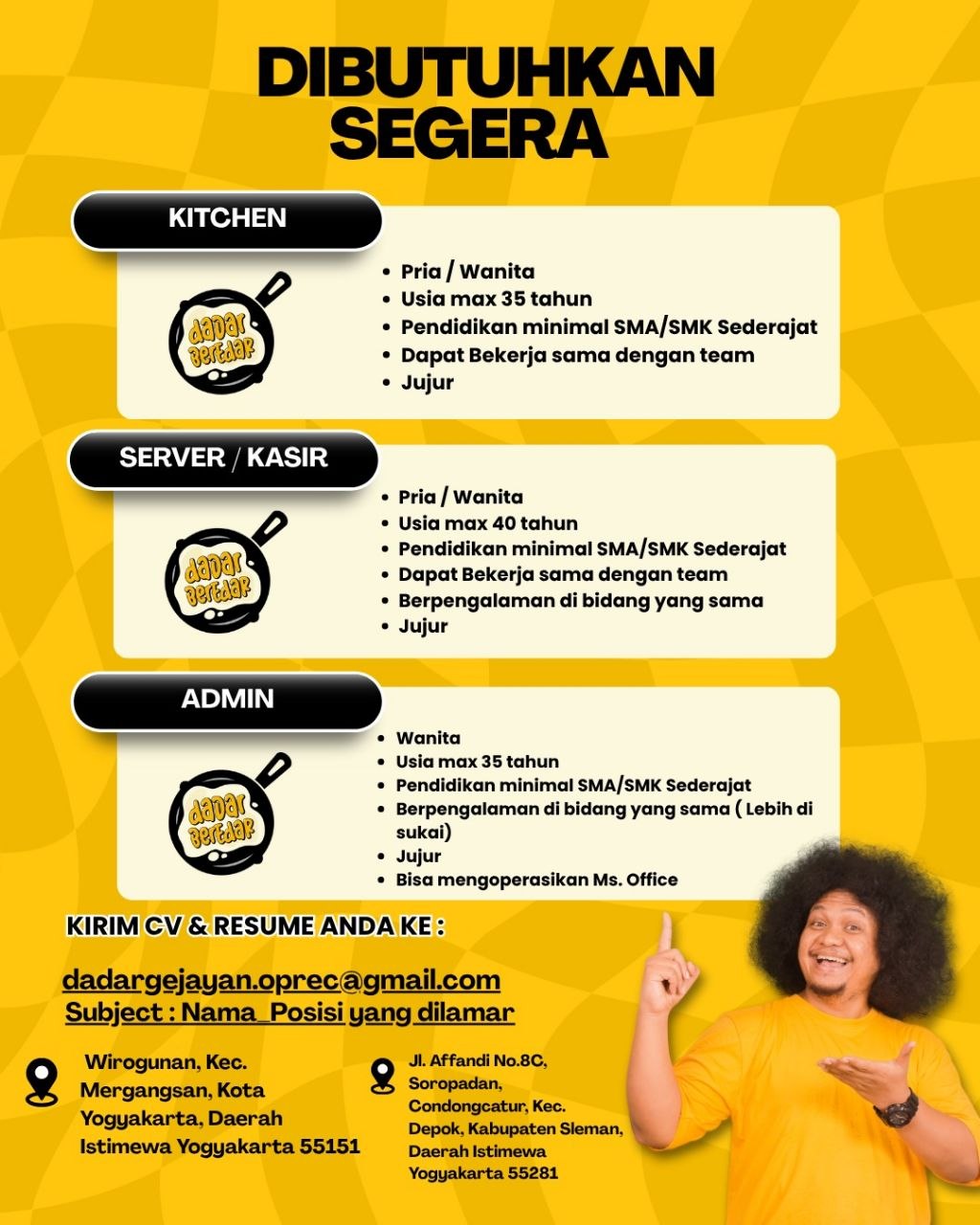 Poster lowongan Dadar Bertdap