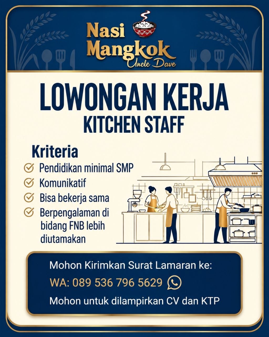 Poster lowongan Nasi Mangkok Uncle Dave