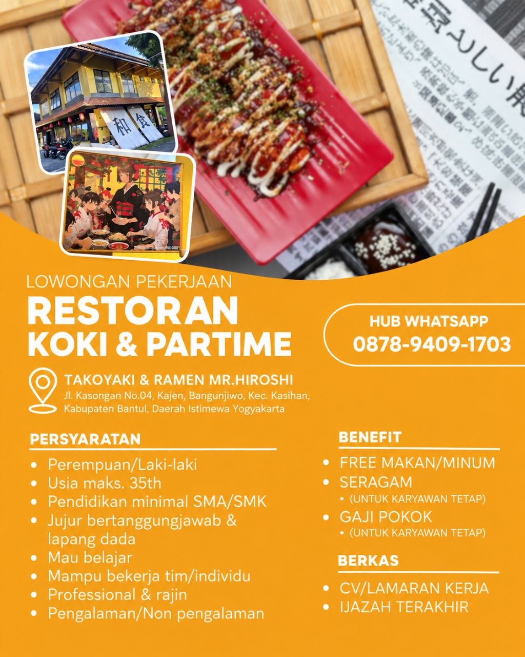 Poster lowongan Takoyaki & Ramen Mr.Hiroshi
