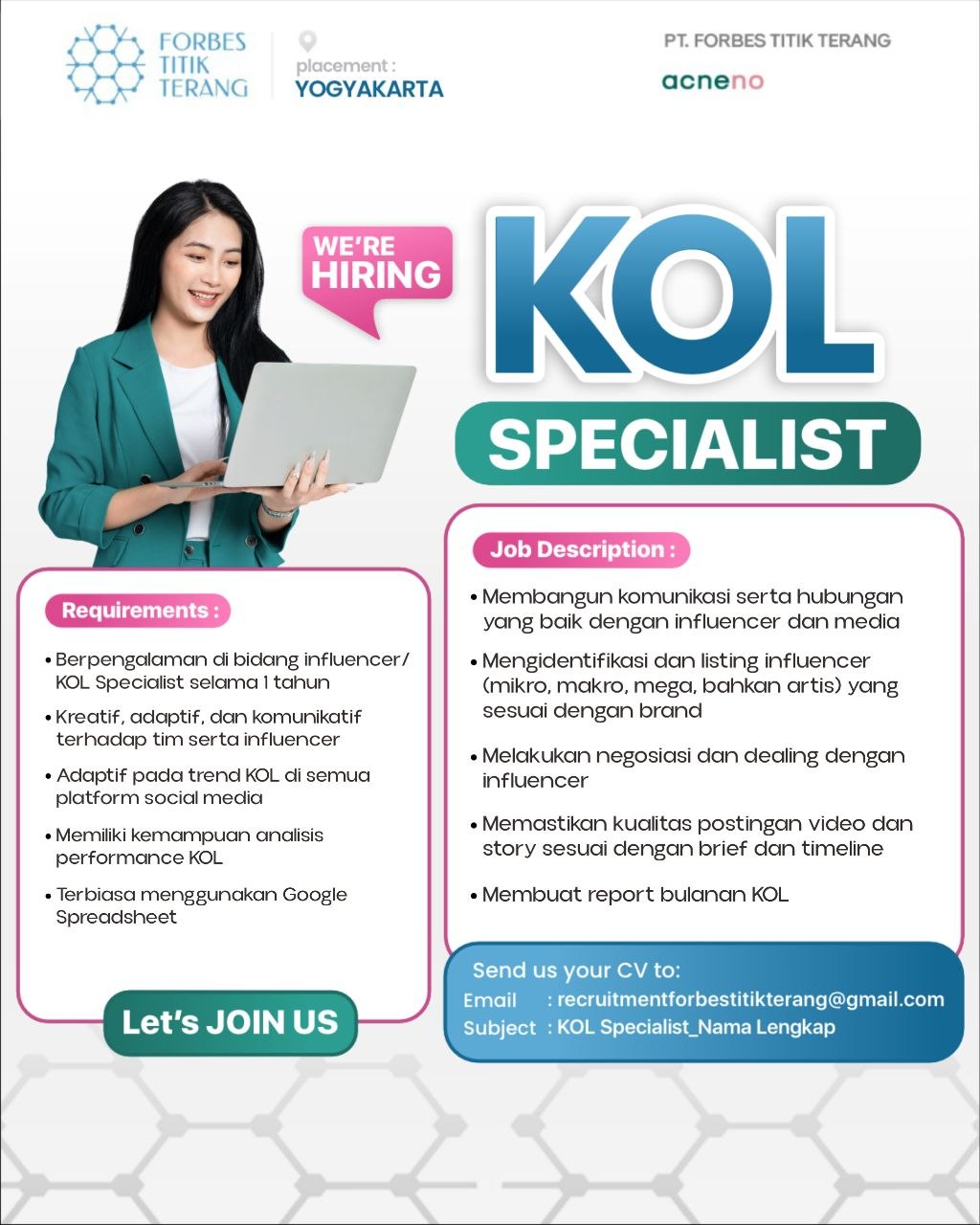Poster lowongan PT. FORBES TITIK TERANG