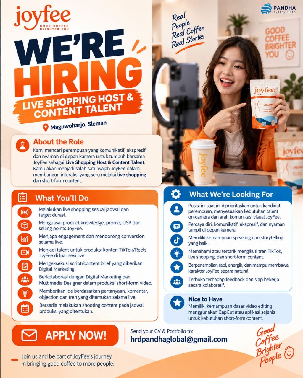 Poster lowongan JoyFee / PT Pandha Global Niaga