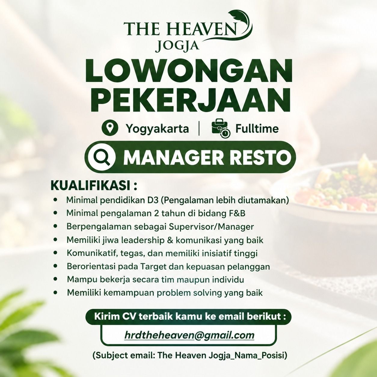 Poster lowongan The Heaven Jogja