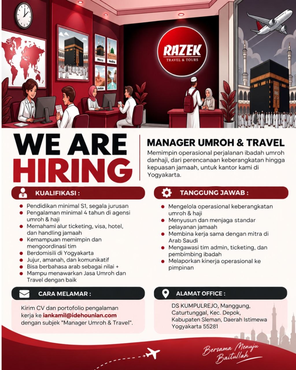 Poster lowongan RAZEK TRAVEL & TOURS
