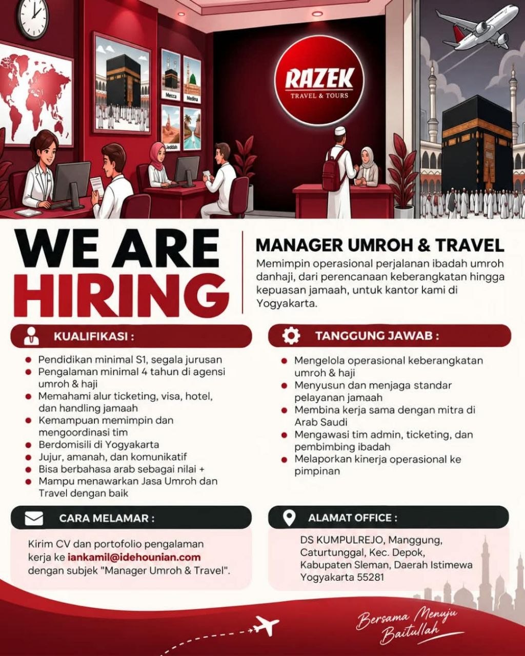 Poster lowongan RAZEK TRAVEL & TOURS