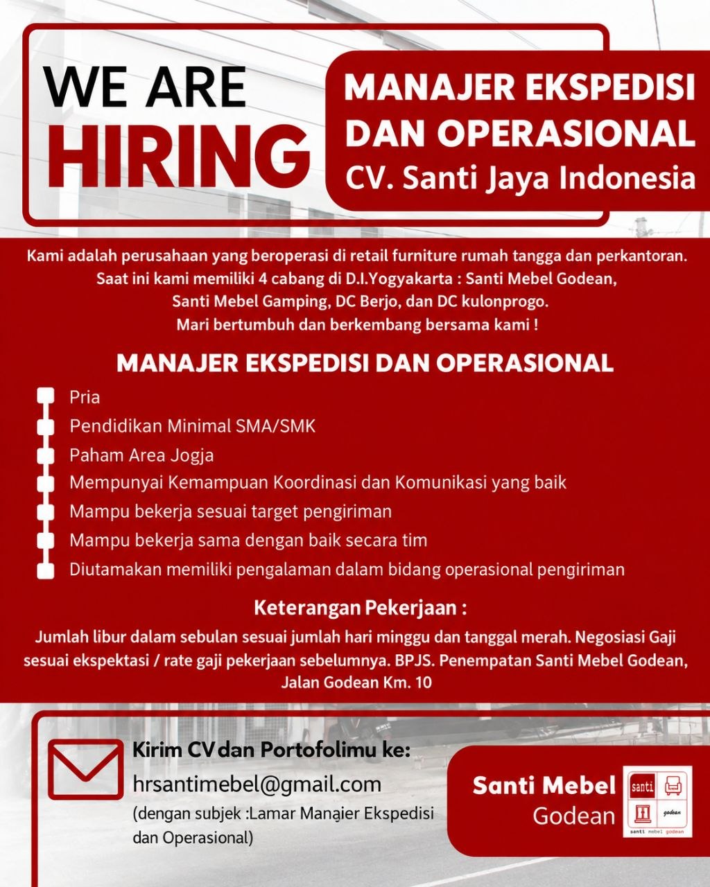 Poster lowongan CV. Santi Jaya Indonesia