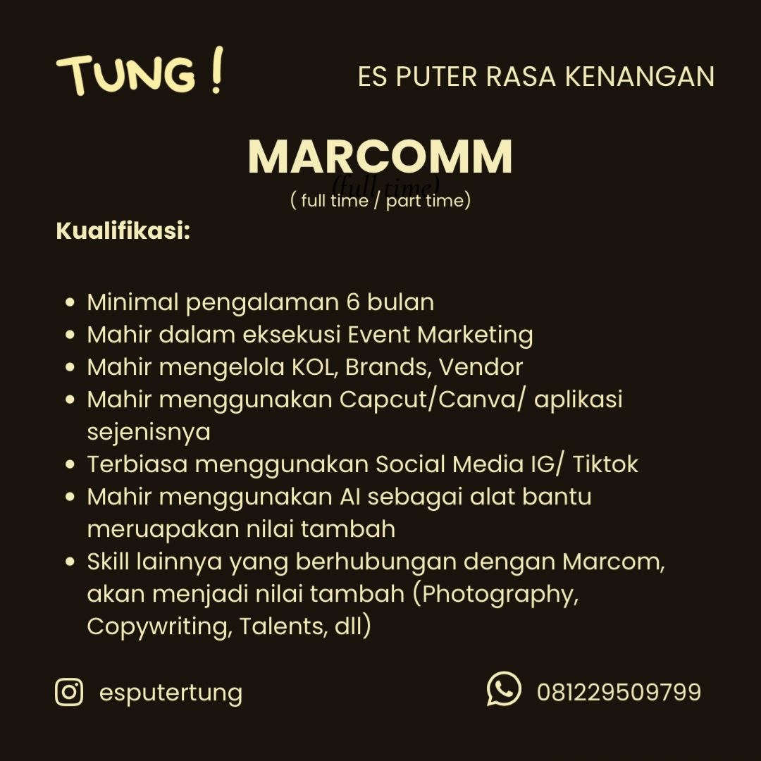 Poster lowongan ES PUTER RASA KENANGAN