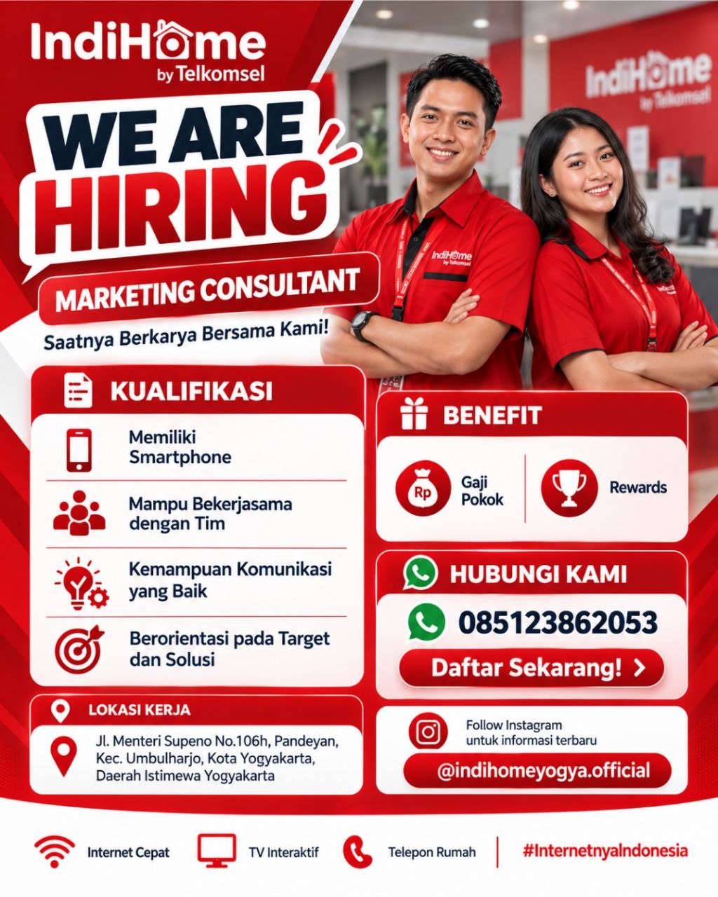 Poster lowongan IndiHome by Telkomsel