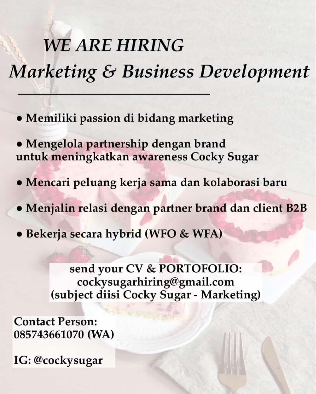 Poster lowongan Cocky Sugar