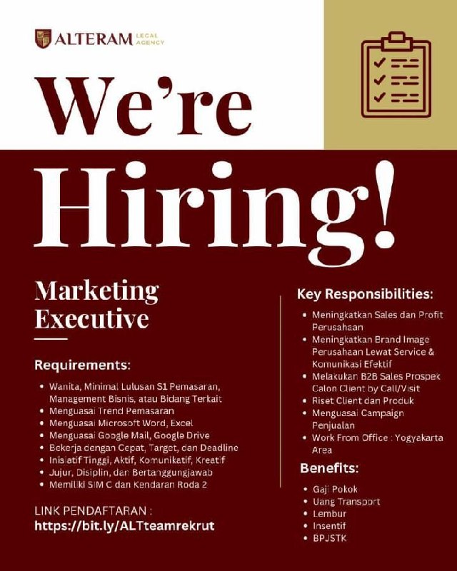 Poster lowongan Alteram Legal Agency
