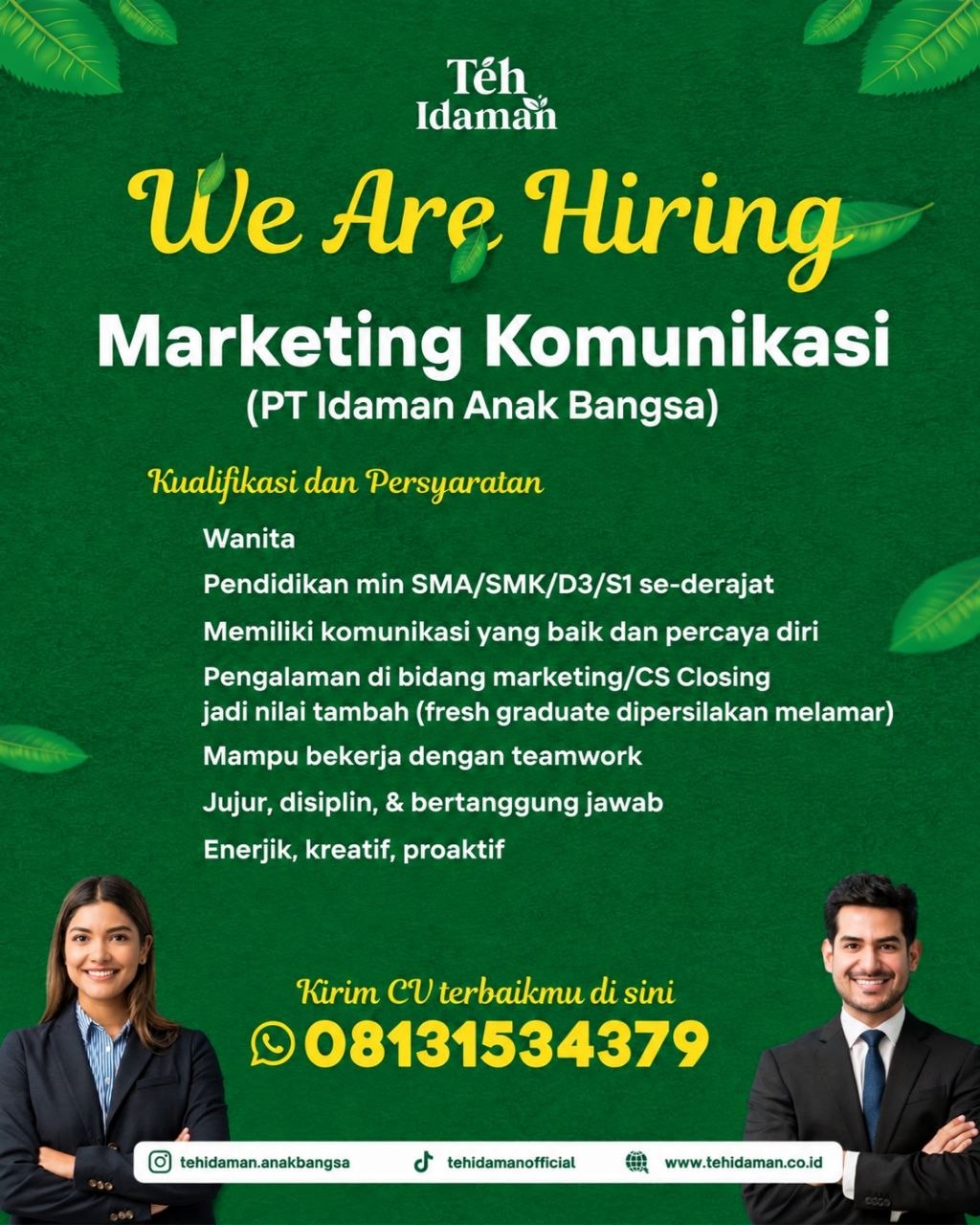 Poster lowongan PT Idaman Anak Bangsa