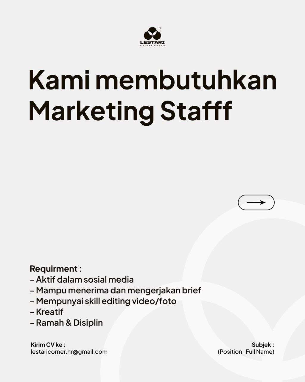 Poster lowongan Lestari Corner Coffee
