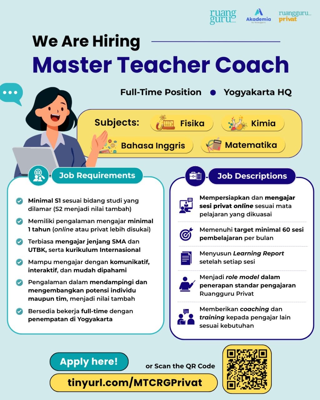 Poster lowongan Ruangguru Akademia Ruangguru Privat