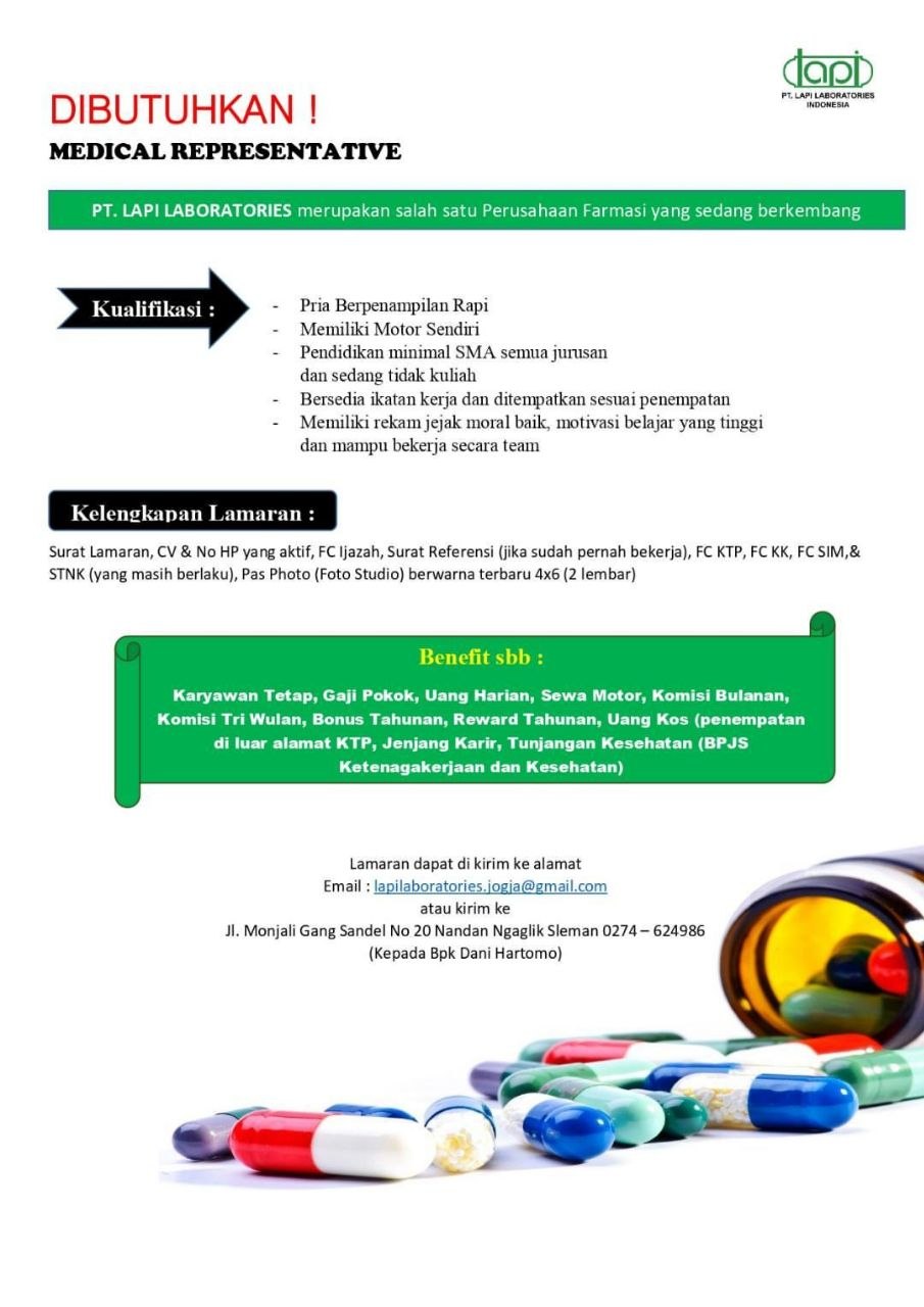 Poster lowongan PT. LAPI LABORATORIES