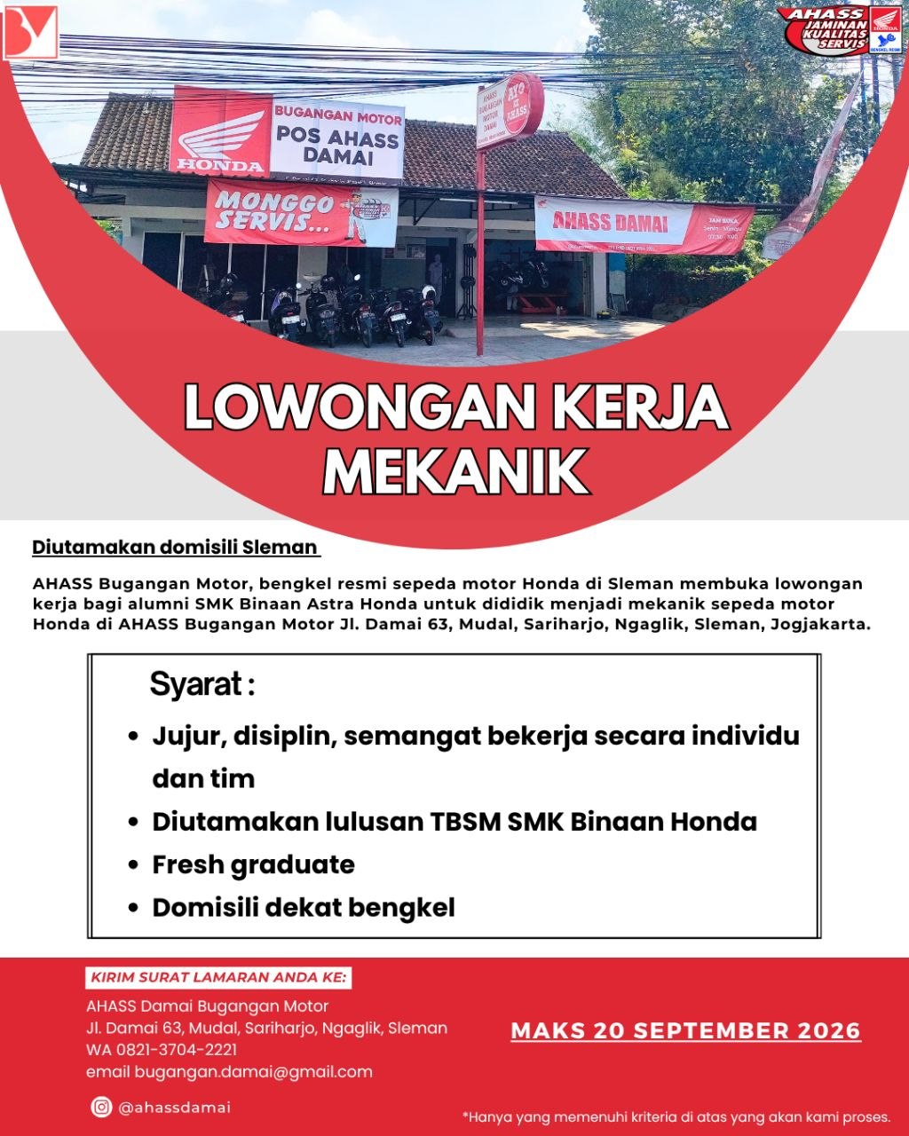 Poster lowongan AHASS Bugangan Motor