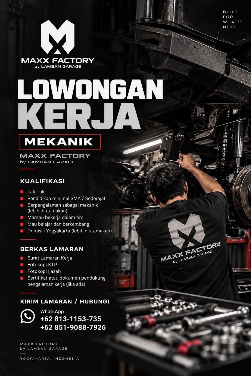 Poster lowongan MAXX FACTORY by LAMBAN GARAGE