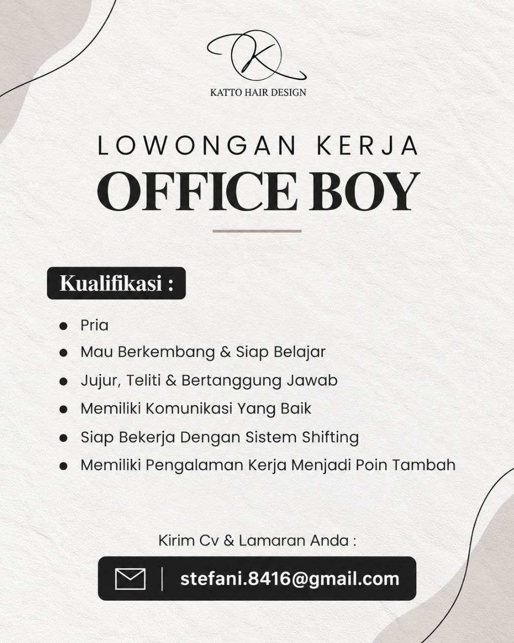 Poster lowongan KATTO HAIR DESIGN