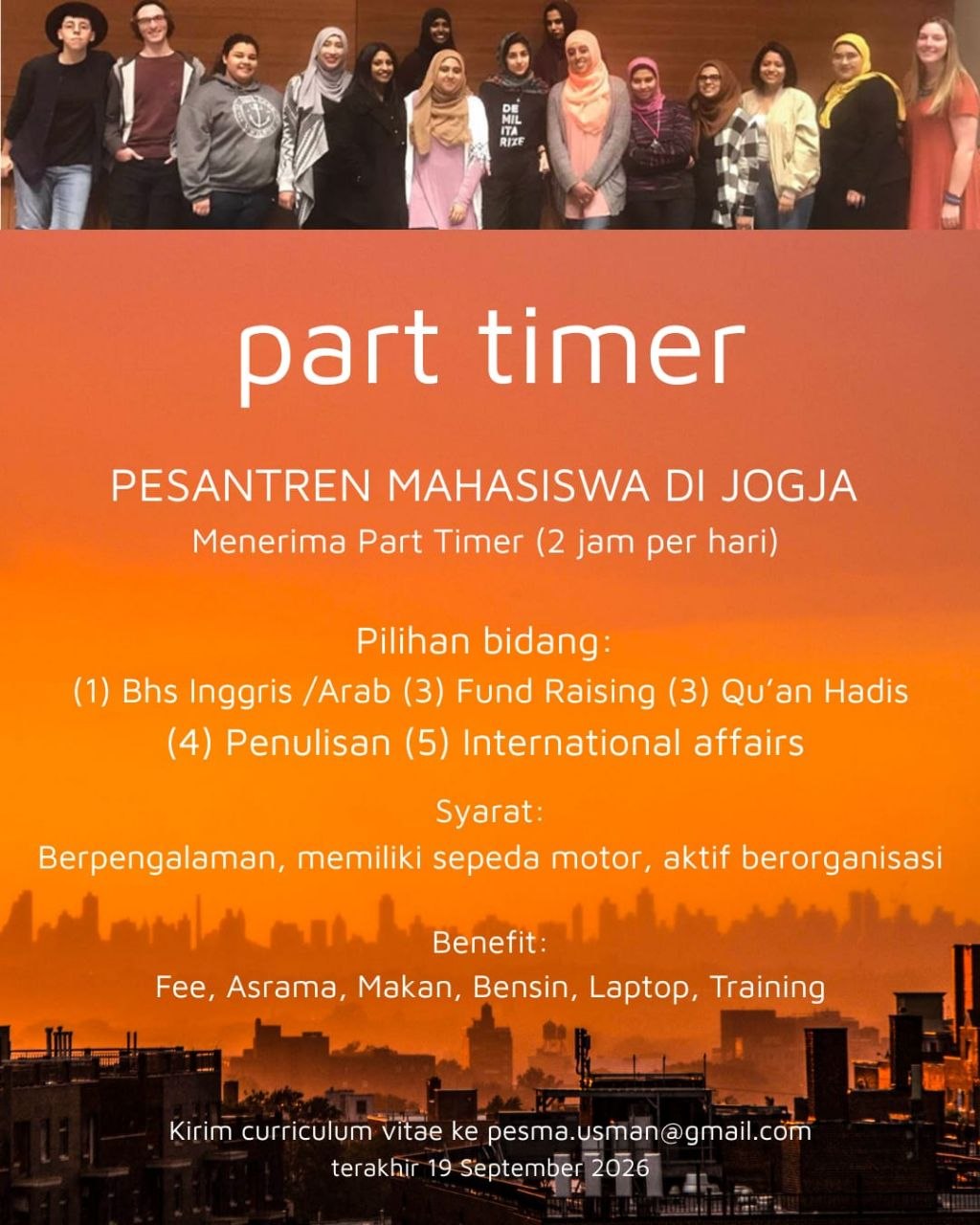 Poster lowongan PESANTREN MAHASISWA DI JOGJA