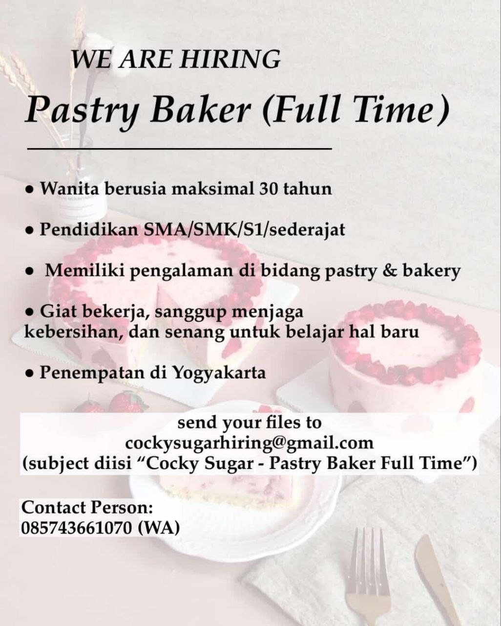 Poster lowongan Cocky Sugar