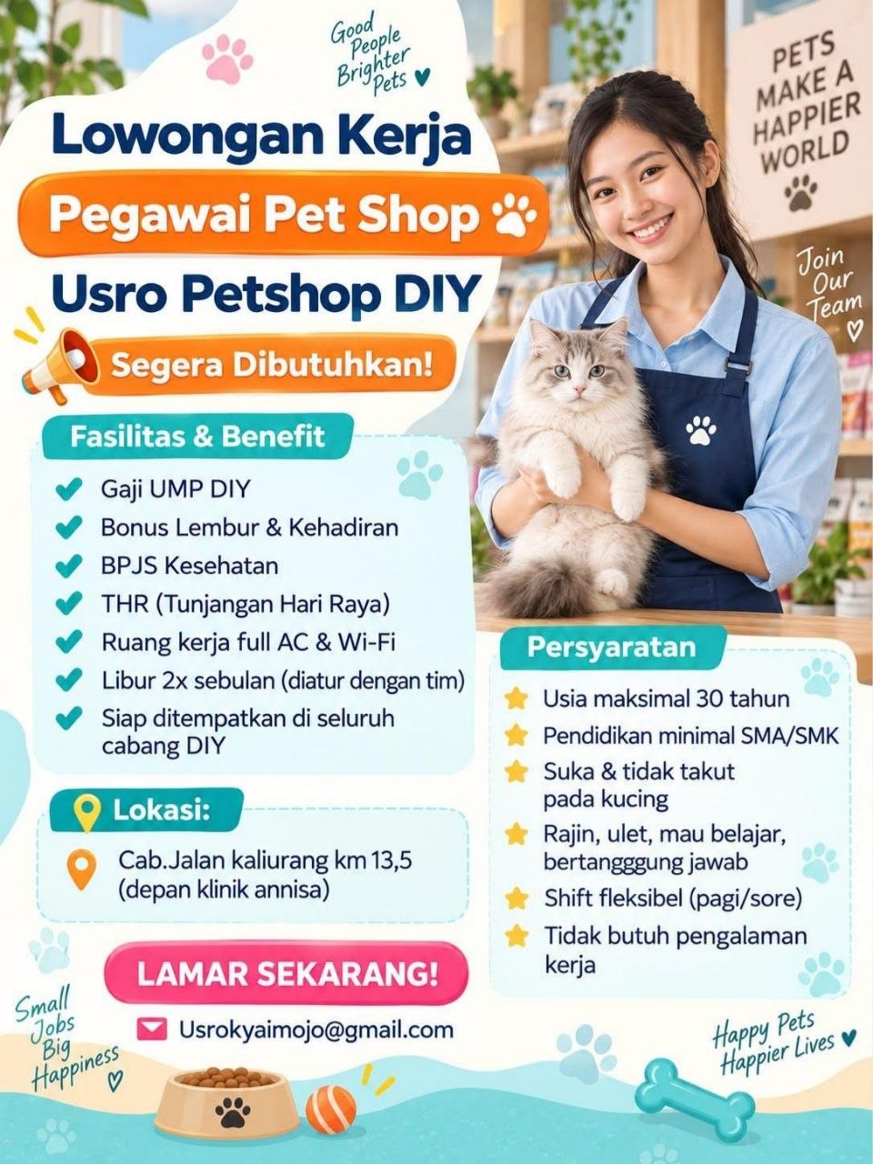 Poster lowongan Usro Petshop DIY