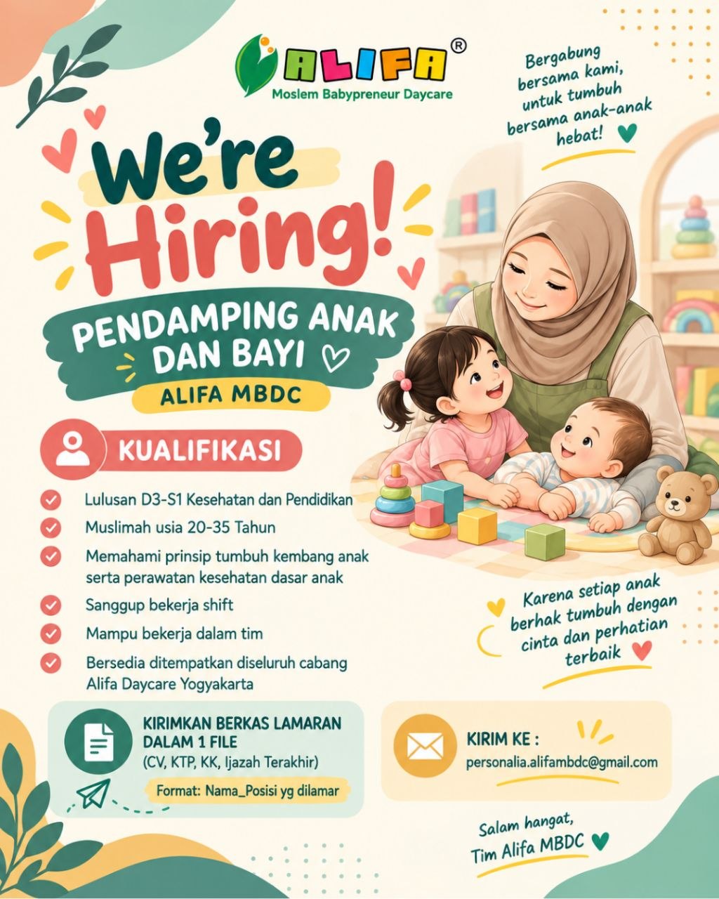 Poster lowongan Alifa Moslem Babypreneur Daycare