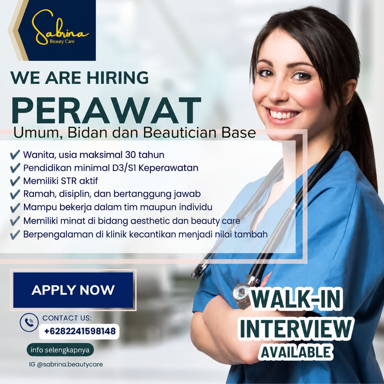 Poster lowongan Sabrina Beauty Care
