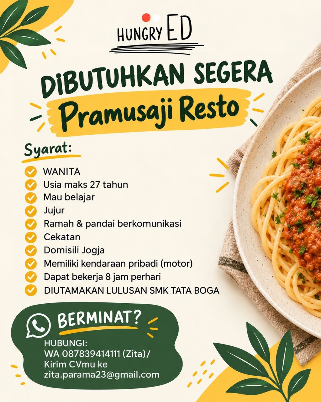 Poster lowongan Hungry ED