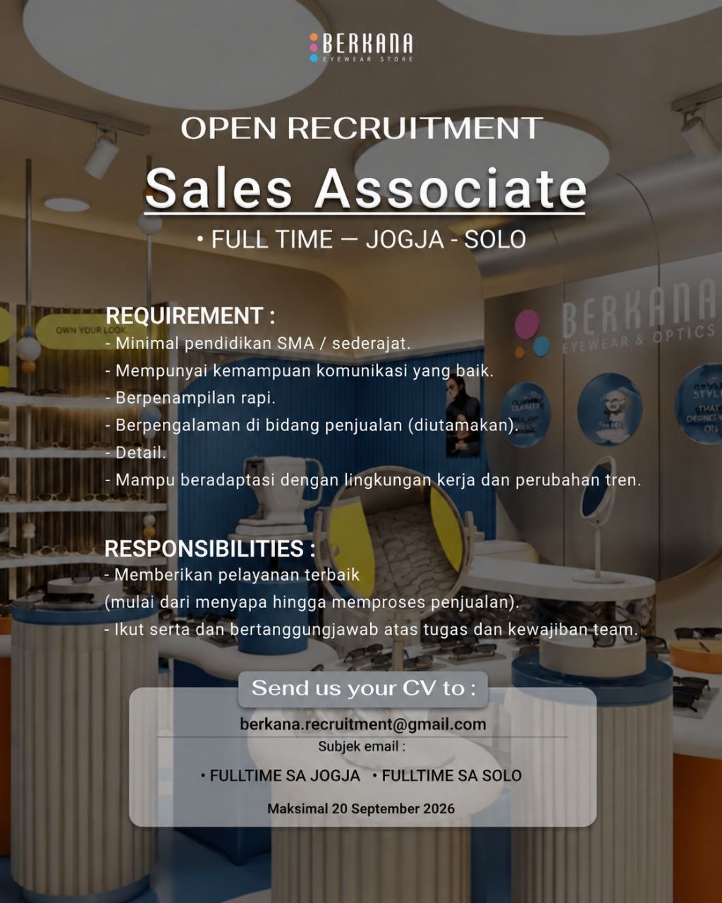 Poster lowongan Berkana Eyewear Store