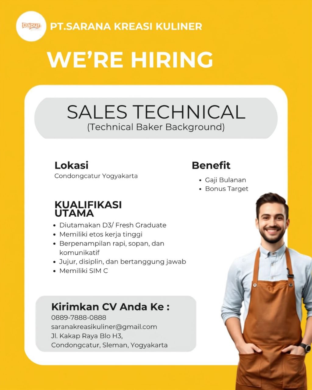 Poster lowongan PT.SARANA KREASI KULINER