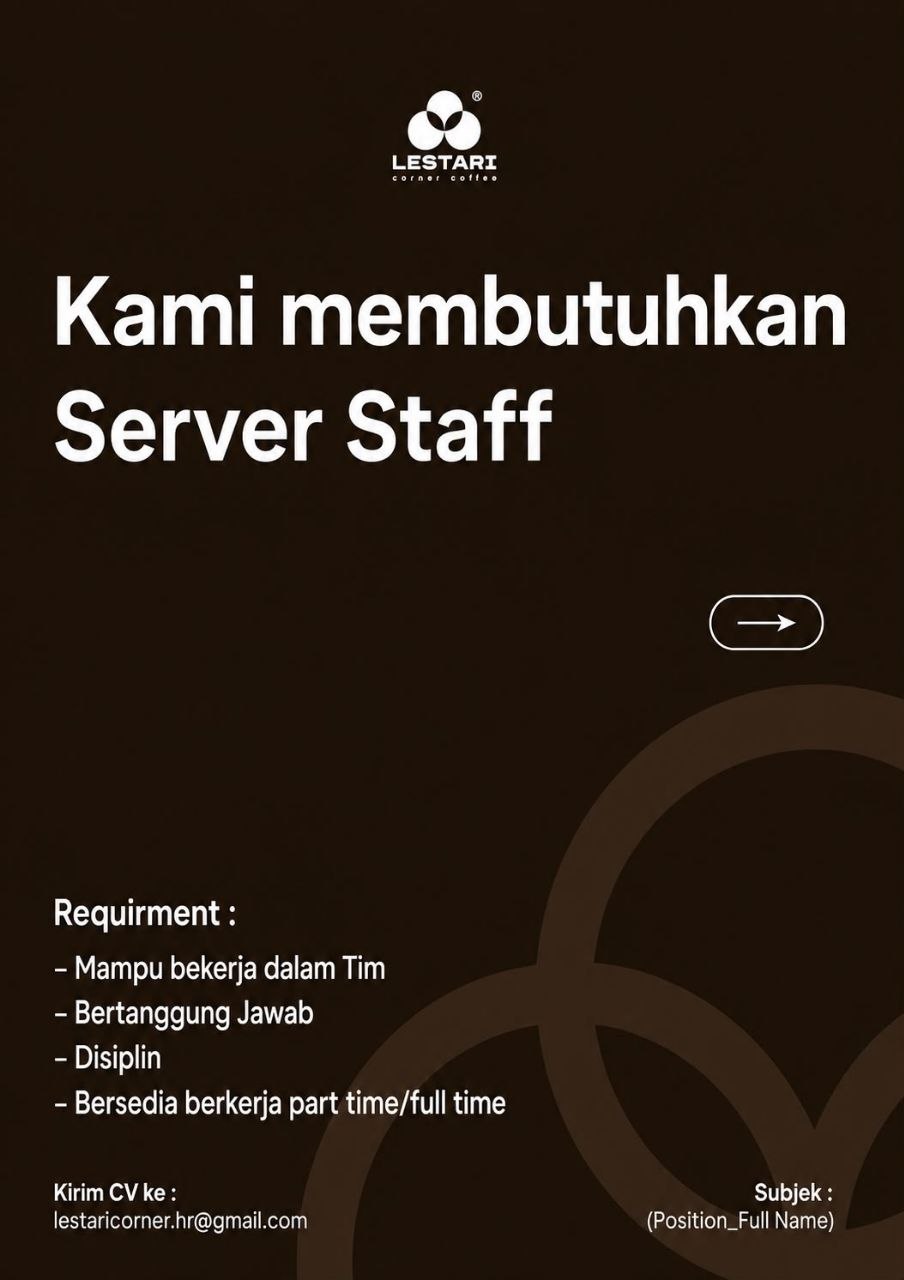 Poster lowongan Lestari Corner Coffee