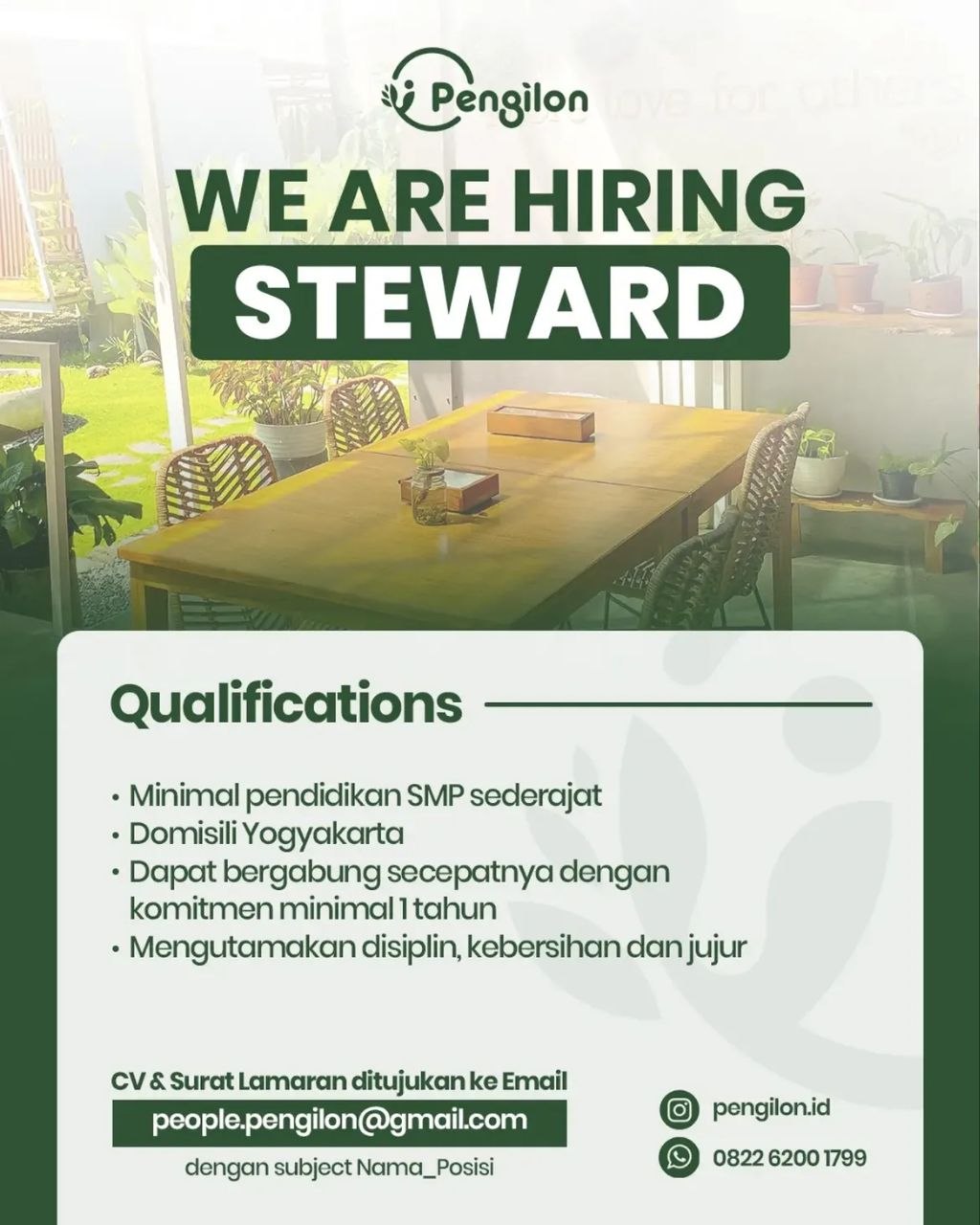 Poster lowongan Pengilon