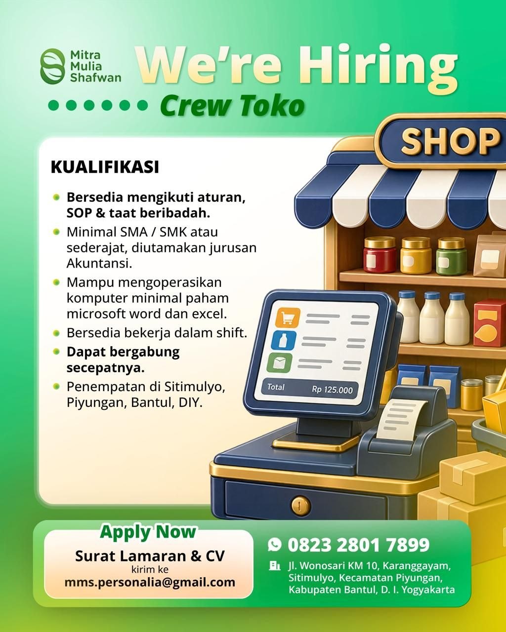 Poster lowongan Mitra Mulia Shafwan