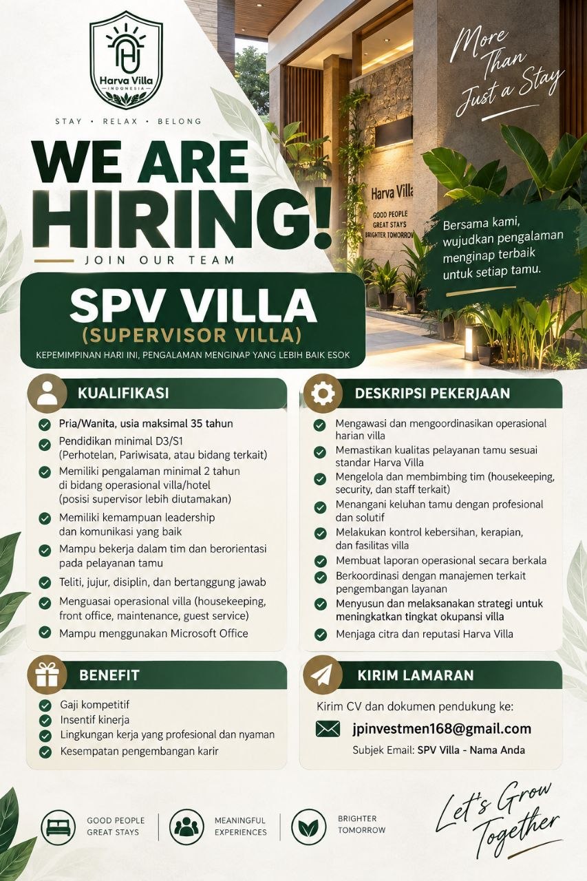 Poster lowongan Harva Villa