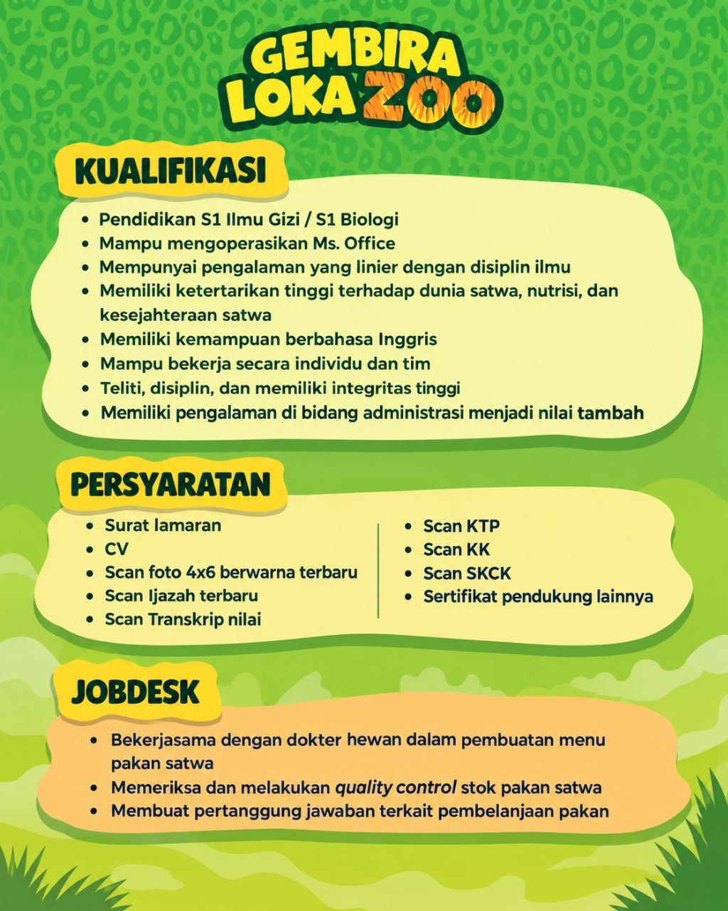 Poster lowongan Gembira Loka Zoo
